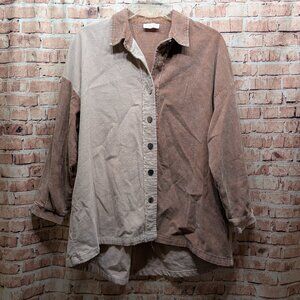 Pink Lily Two-Tone Button-Up Corduroy Shirt Size Small